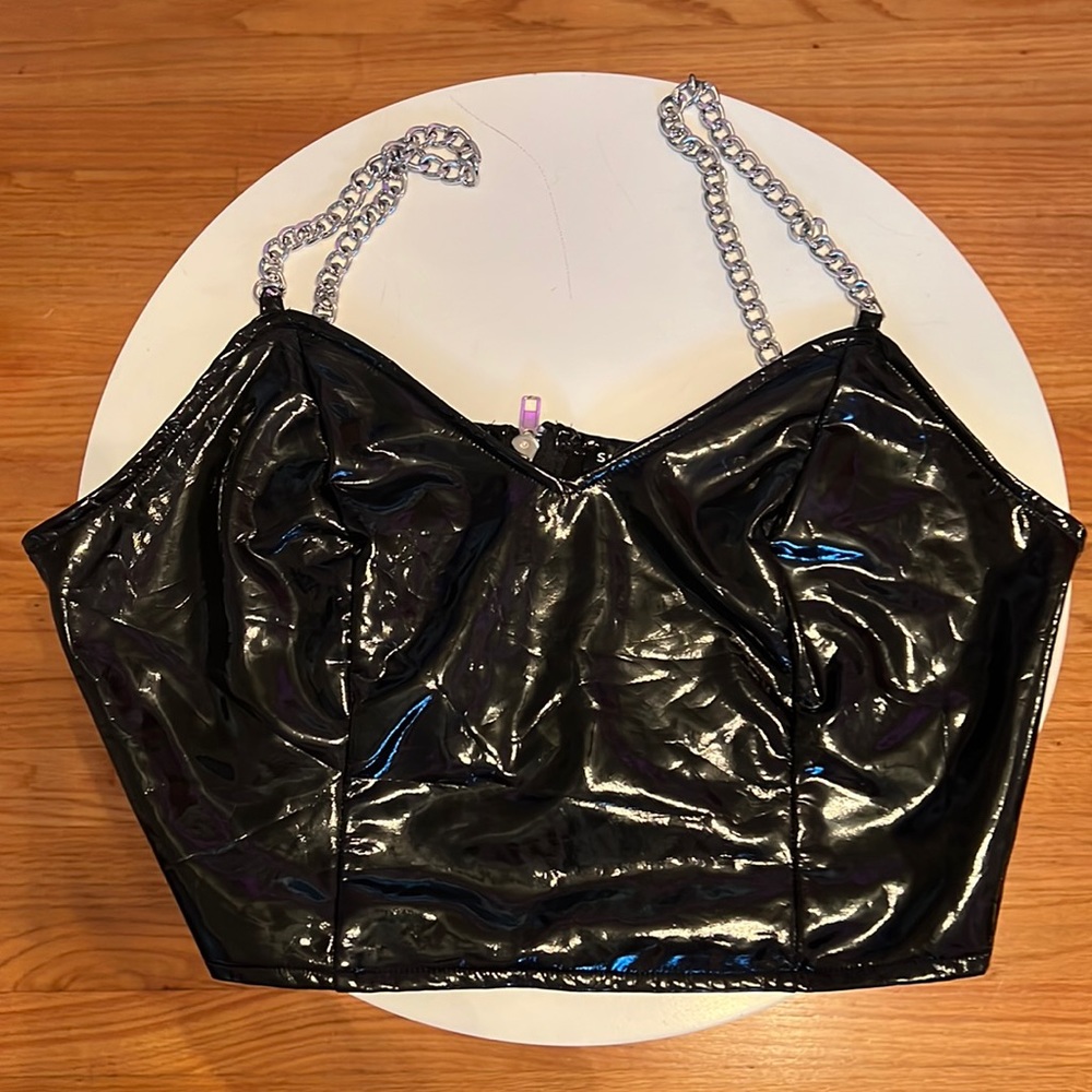 Leather Crop Top with Chain Straps | Size: M